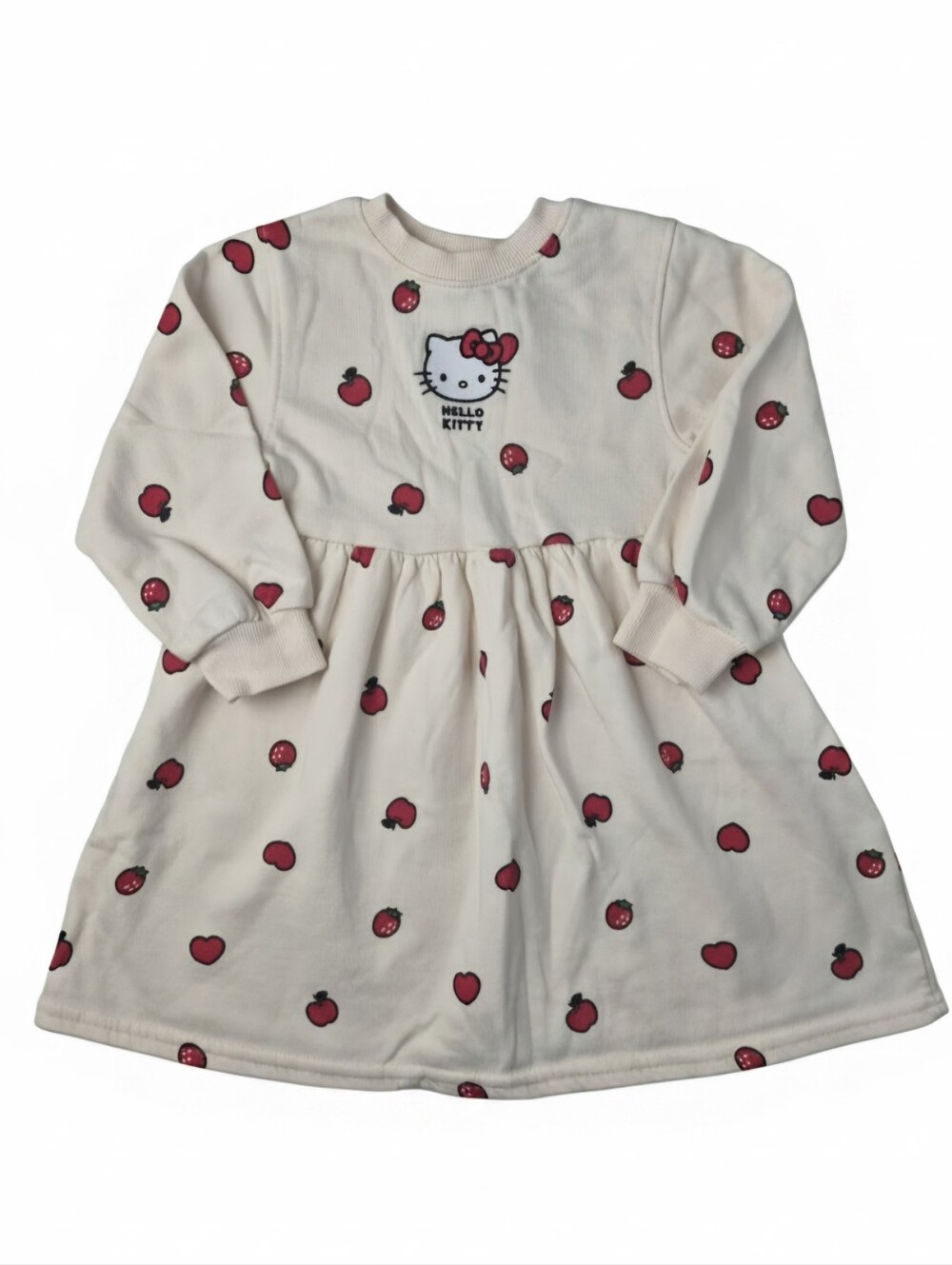 H&M Sanrio Hello Kitty Apple Print Sweatshirt Dress Cream 3-4T